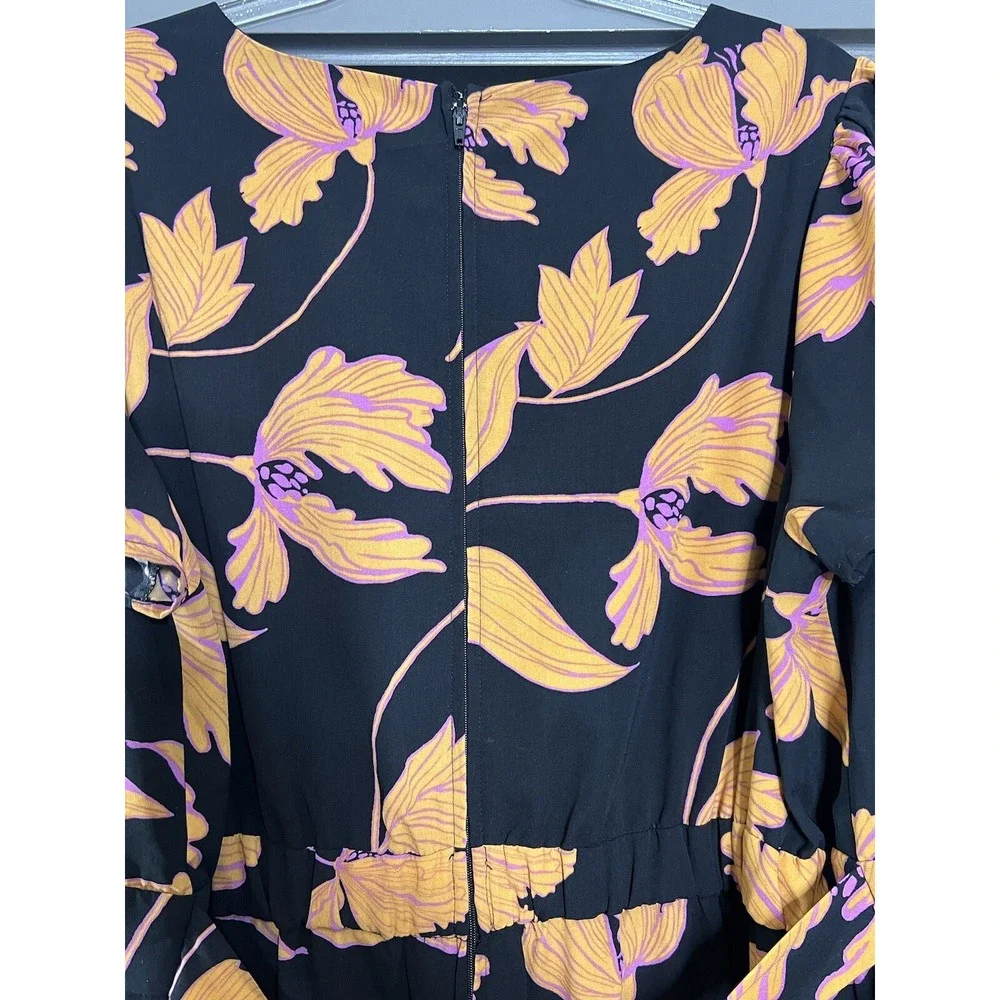 ModCloth Jumpsuit Women Plus 1x Black Floral Wide Leg‎ Orange Pink Spring Casual